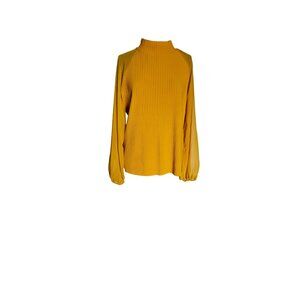 Marc New York Andrew Marc Mustard Yellow XL Long Sleeve Pleated Mock Neck Blouse